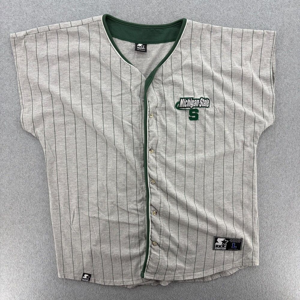 Vintage Starter Michigan State Spartans Baseball Jersey Mens L Pinstripe 90s